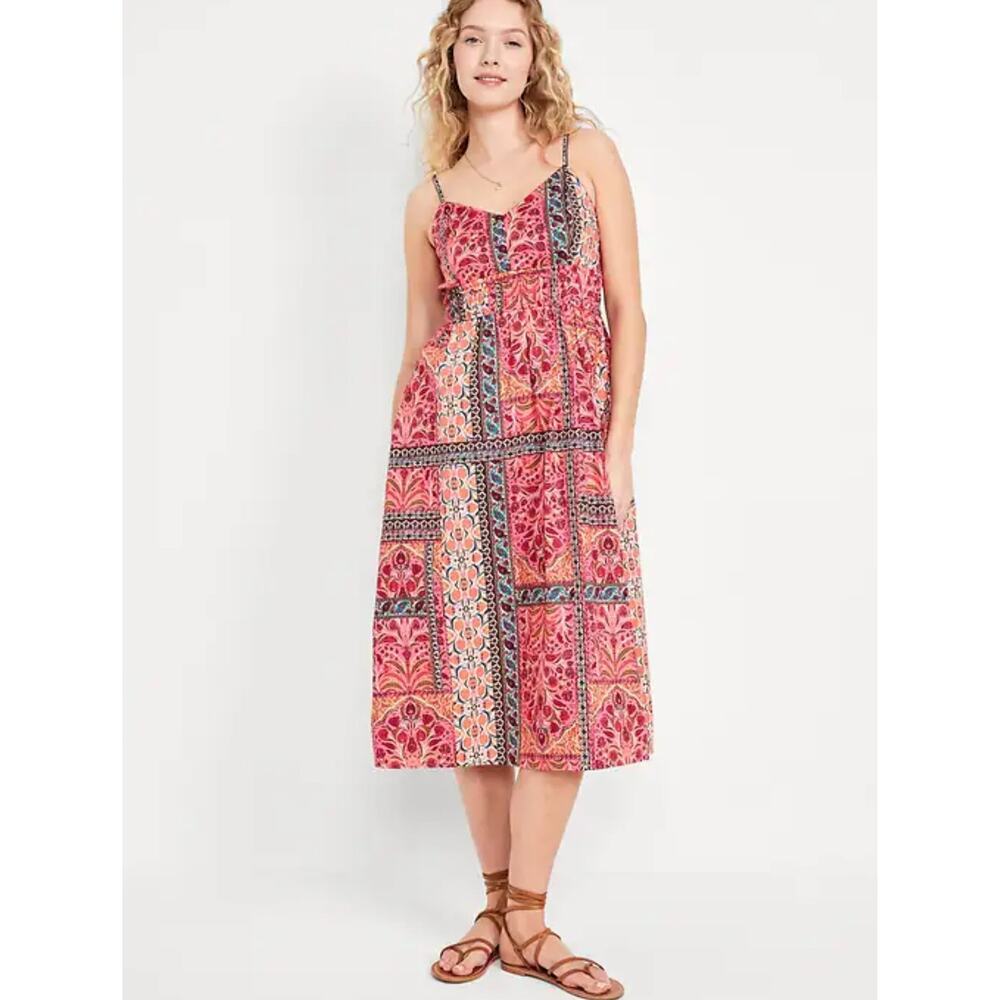 Old Navy Patchwork Floral Midi‎ Dress Women’s XSP Resortwear Boho Vacation Pink